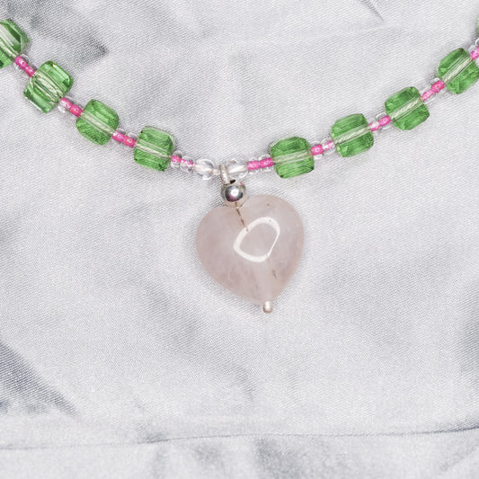 "CENTERPIECE" NECKLACE green & pink