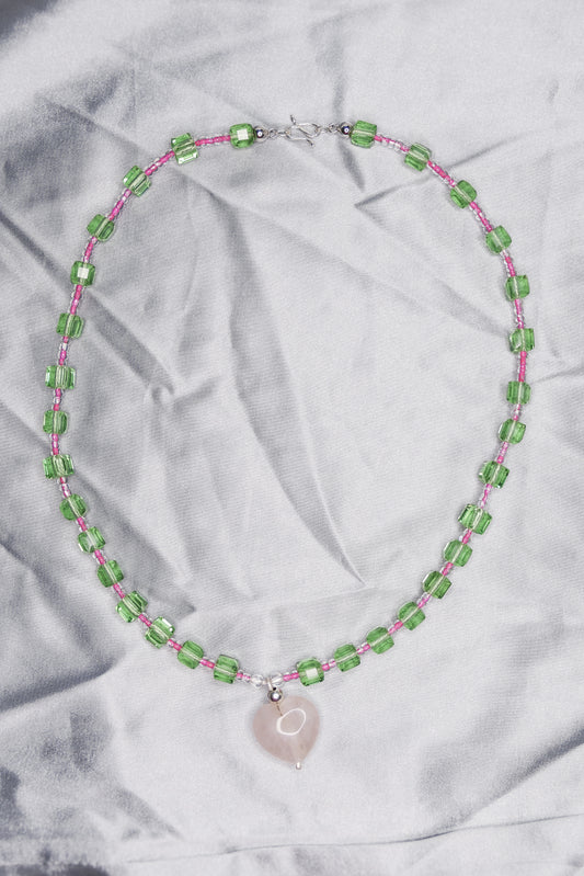 "CENTERPIECE" NECKLACE green &amp; pink
