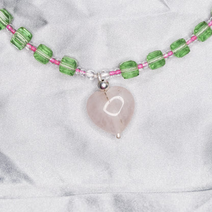 "CENTERPIECE" NECKLACE green &amp; pink