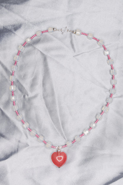 "CENTERPIECE" NECKLACE milky &amp; pink