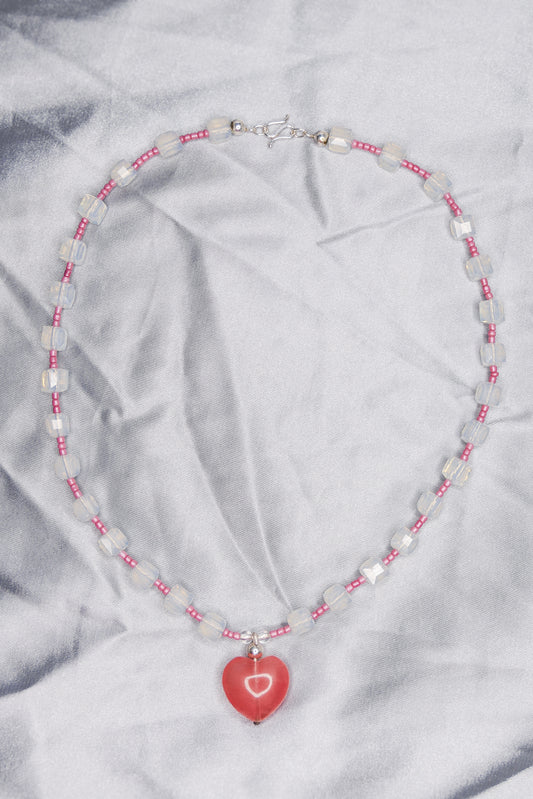 "CENTERPIECE" NECKLACE milky &amp; pink
