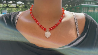 "CENTERPIECE" NECKLACE green &amp; pink